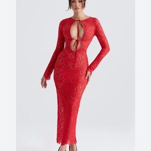 House of CB Lisandra red lace maxi dress